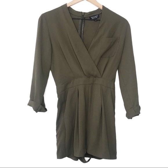 TOPSHOP Natural Drape Front Short Green Romper 2 - Picture 2 of 14